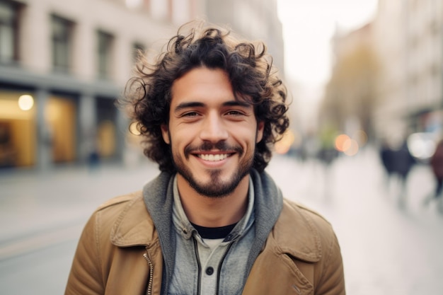 Portrait of man smiling in the city