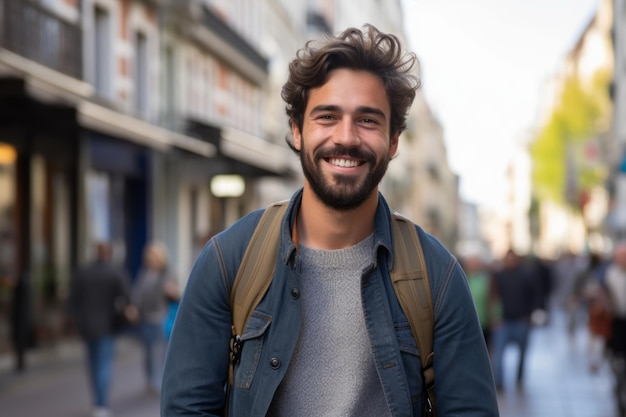 Portrait of man smiling in the city