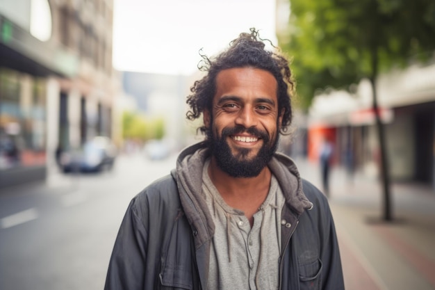 Portrait of man smiling in the city