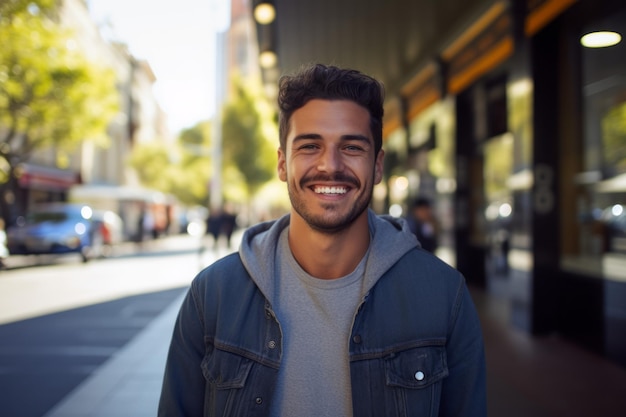 Portrait of man smiling in the city