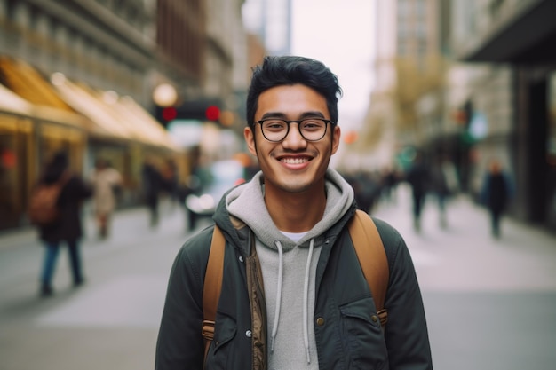 Portrait of man smiling in the city