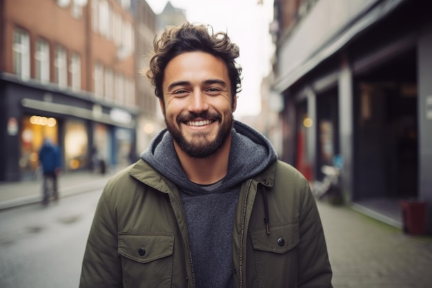 Portrait of man smiling in the city