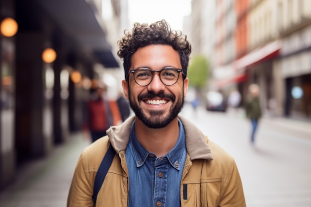 Portrait of man smiling in the city