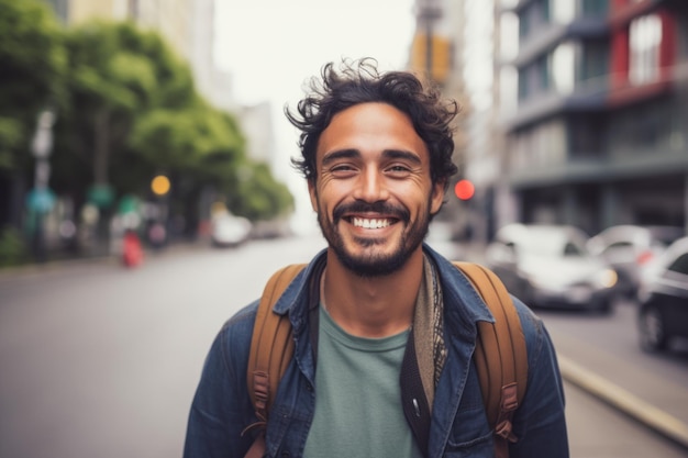 Portrait of man smiling in the city