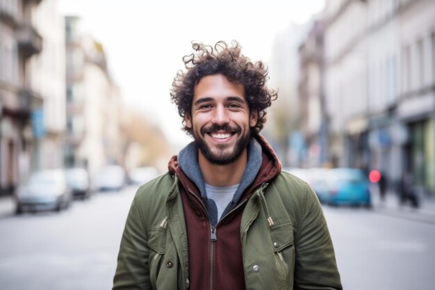 Portrait of man smiling in the city