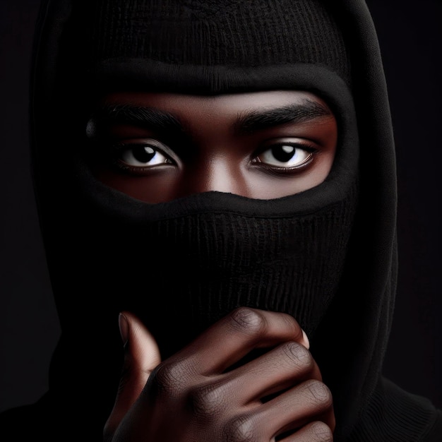 Portrait of a man wearing balaclava on black background ai generative