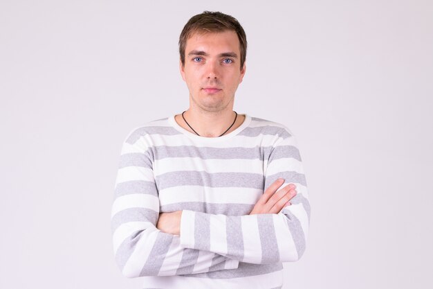 portrait of man wearing casual clothing on white