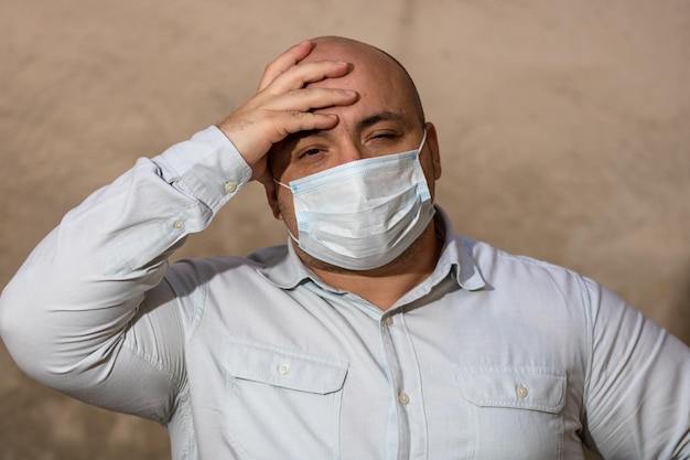 Portrait of man wearing mask against wall