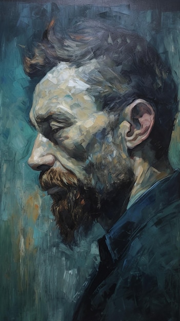 A portrait of a man with a beard and blue eyes.