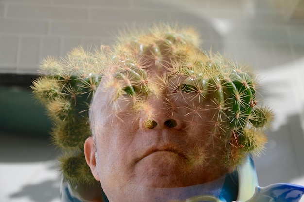 Foto ritratto di un uomo con piante di cactus