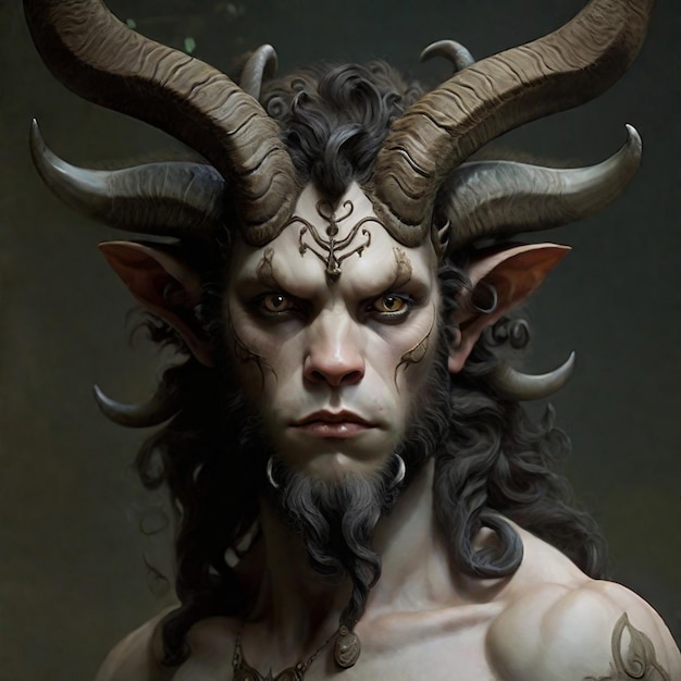 Portrait of a man with horns in the form of a demon