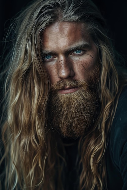 Photo portrait of a man with long hair and beard