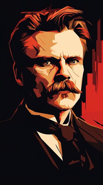 a portrait of a man with a mustache and a red background