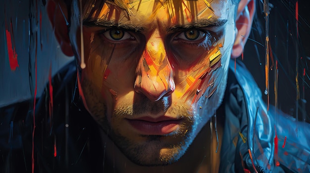 Portrait of a man with paint on his face Digital concept illustration painting