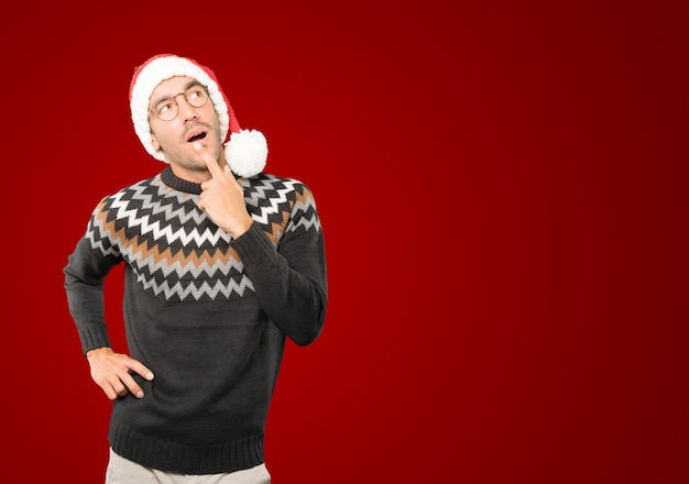 portrait man with santa hat