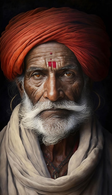 A portrait of a man with a turban on his head