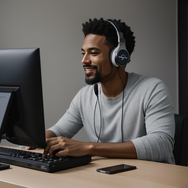 A portrait of a man working on a computer