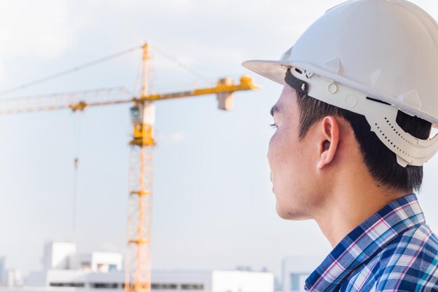 Portrait of man working on construction site