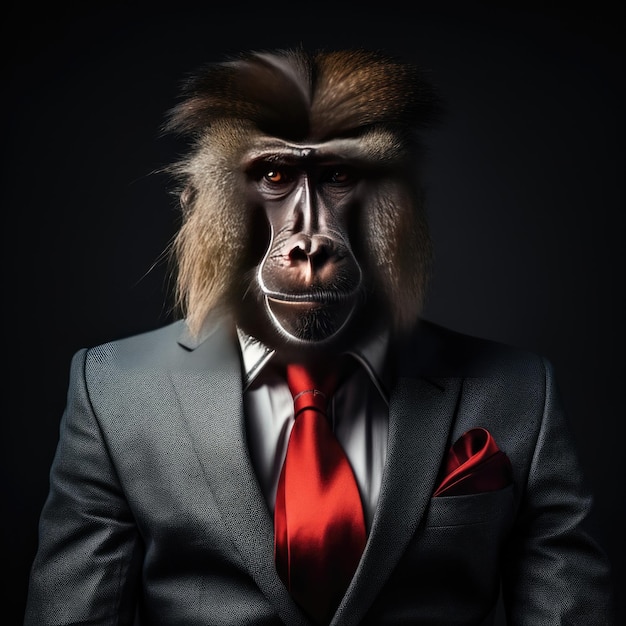 Portrait of a Mandrill dressed in a strict business suit