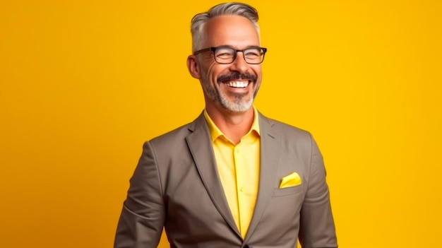 Portrait of masculine man wearing business suit posing on camera with serious look keeping arms fold