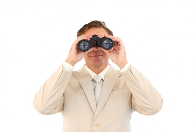 Portrait of mature businessman using binoculars