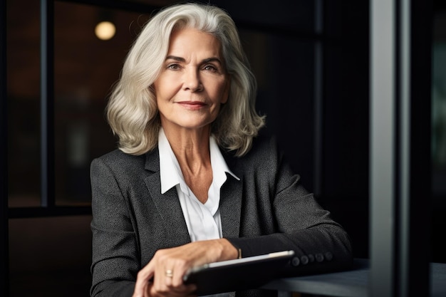 Portrait of a mature businesswoman using a digital tablet in an office created with generative ai