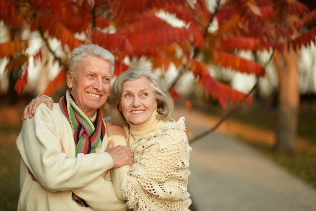 Portrait of a mature couple in the autumn park