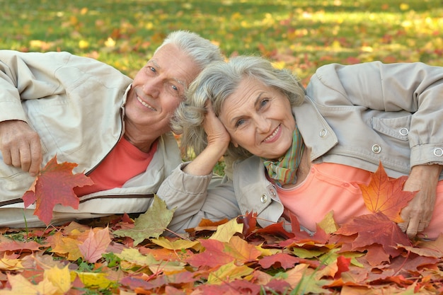 Portrait of a mature couple in the autumn park