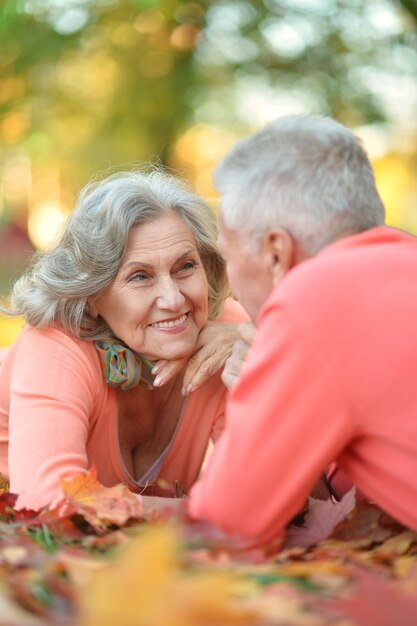 Portrait of mature couple in the autumn park