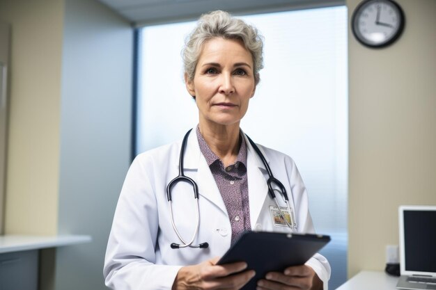 Portrait of a mature doctor using a digital tablet in her office created with generative ai