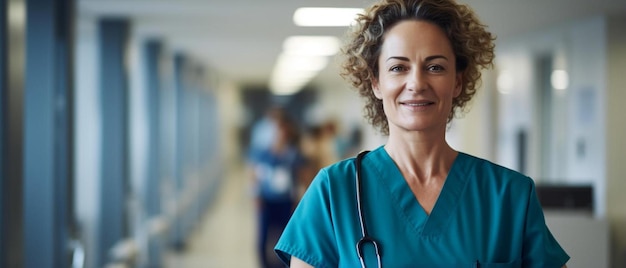 Photo portrait of mature female nurse working in hospital woman healthcare worker with clipboard in