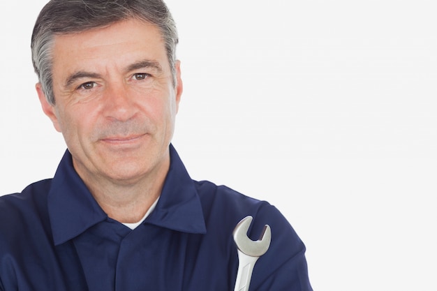 Portrait of mature machanic with wrench