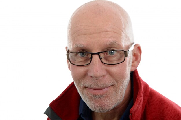 Portrait of a mature man with a red jacket