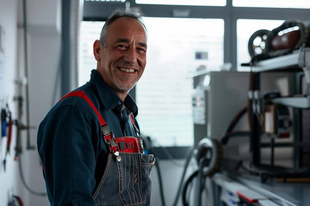 Portrait of a mechanic in a car workshop