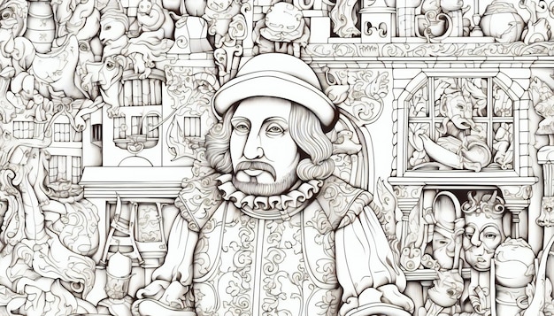 Portrait of a medieval man in a hat and a coat