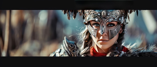 Portrait of medieval past female warrior in armor with piercing gaze AI generated image