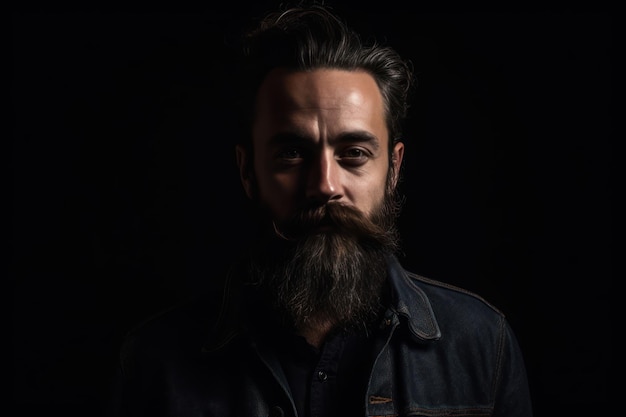 Photo portrait of a men with beard and mustache in studio black background