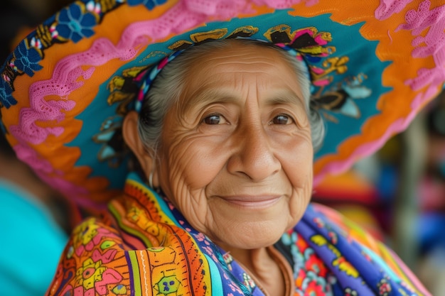 Photo portrait of mexican old woman in traditional clothes