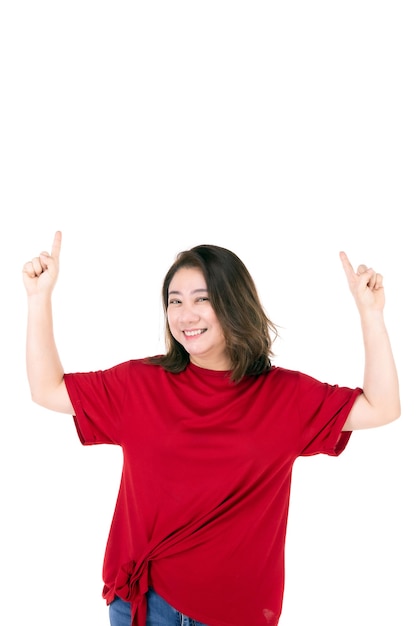 Photo portrait of middle age 40s asian woman isolated on white , self-confident mature woman in a casual clothes with a smiling face