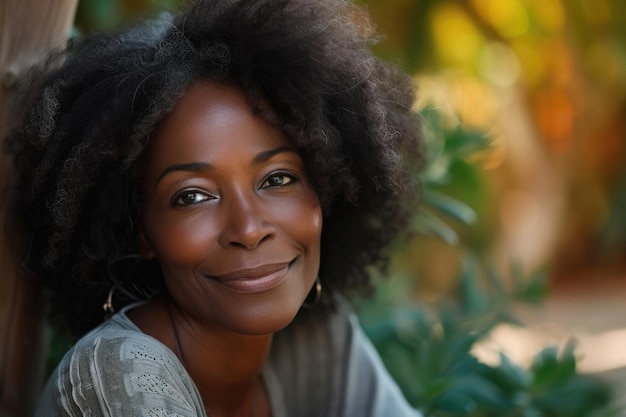 Portrait of a middle aged African American woman with beautiful healthy skin