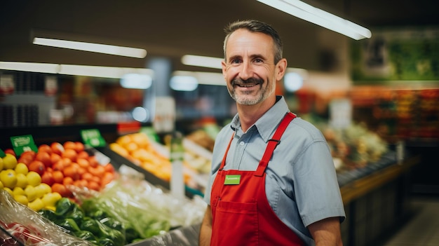 Portrait of a middle aged Caucasian cashier in the supermarket