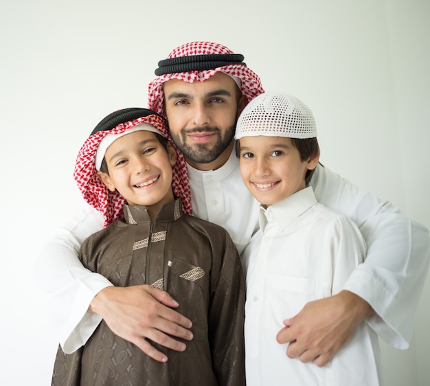 Portrait of Middle eastern man with children