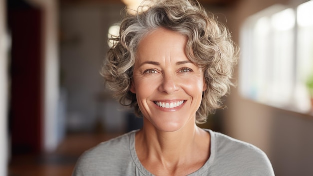 Photo portrait of a middleaged woman smiling at the camera