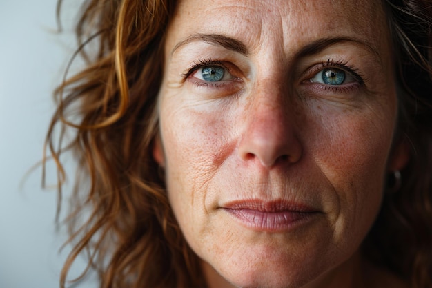 Портрет женщины средних лет с раком кожи на белом фоне ультрареалистичный