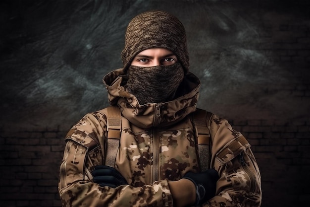 Portrait of military man Soldier on background Special forces Generative AI