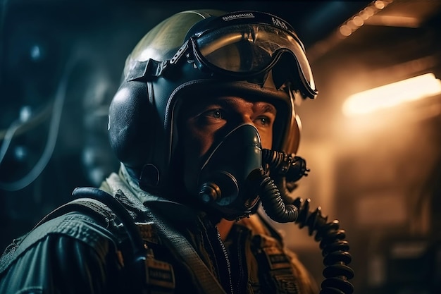 Portrait of military pilot in cockpit of a modern fighter Generative AI