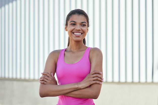 Portrait of mixed race young girl in sportswear