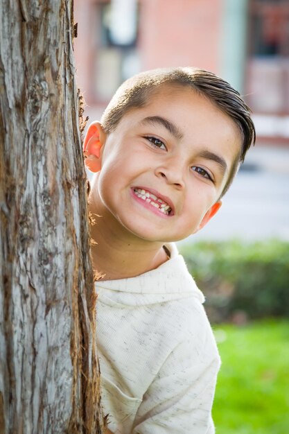 Photo portrait of mixed race young hispanic and caucasian boy