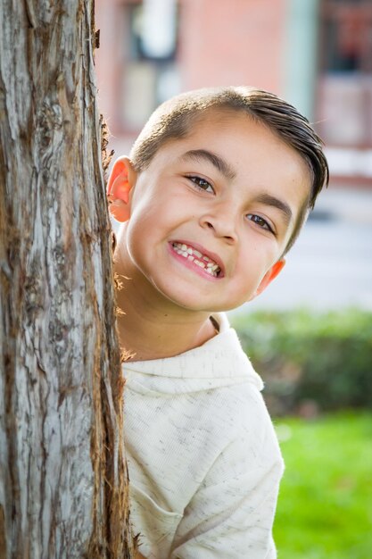 Portrait of Mixed Race Young Hispanic and Caucasian Boy