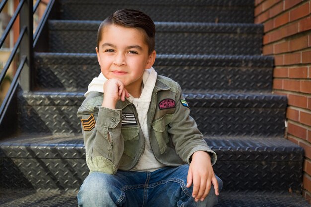 Portrait of Mixed Race Young Hispanic and Caucasian Boy